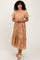 Camel Floral Print Ruffle Hem Midi Dress