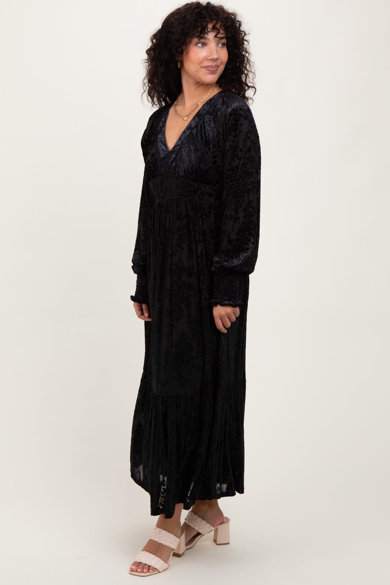 Black Floral Velvet Overlay Maxi Dress