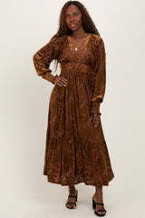 Mocha Floral Velvet Overlay Maternity Maxi Dress