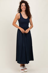 Navy Scoop Neck Contrast Skirt Maxi Dress