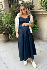 Navy Scoop Neck Contrast Skirt Maternity Maxi Dress