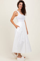 White Scoop Neck Contrast Skirt Maxi Dress