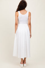 White Scoop Neck Contrast Skirt Maxi Dress