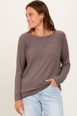Brown Basic Maternity Pullover Top