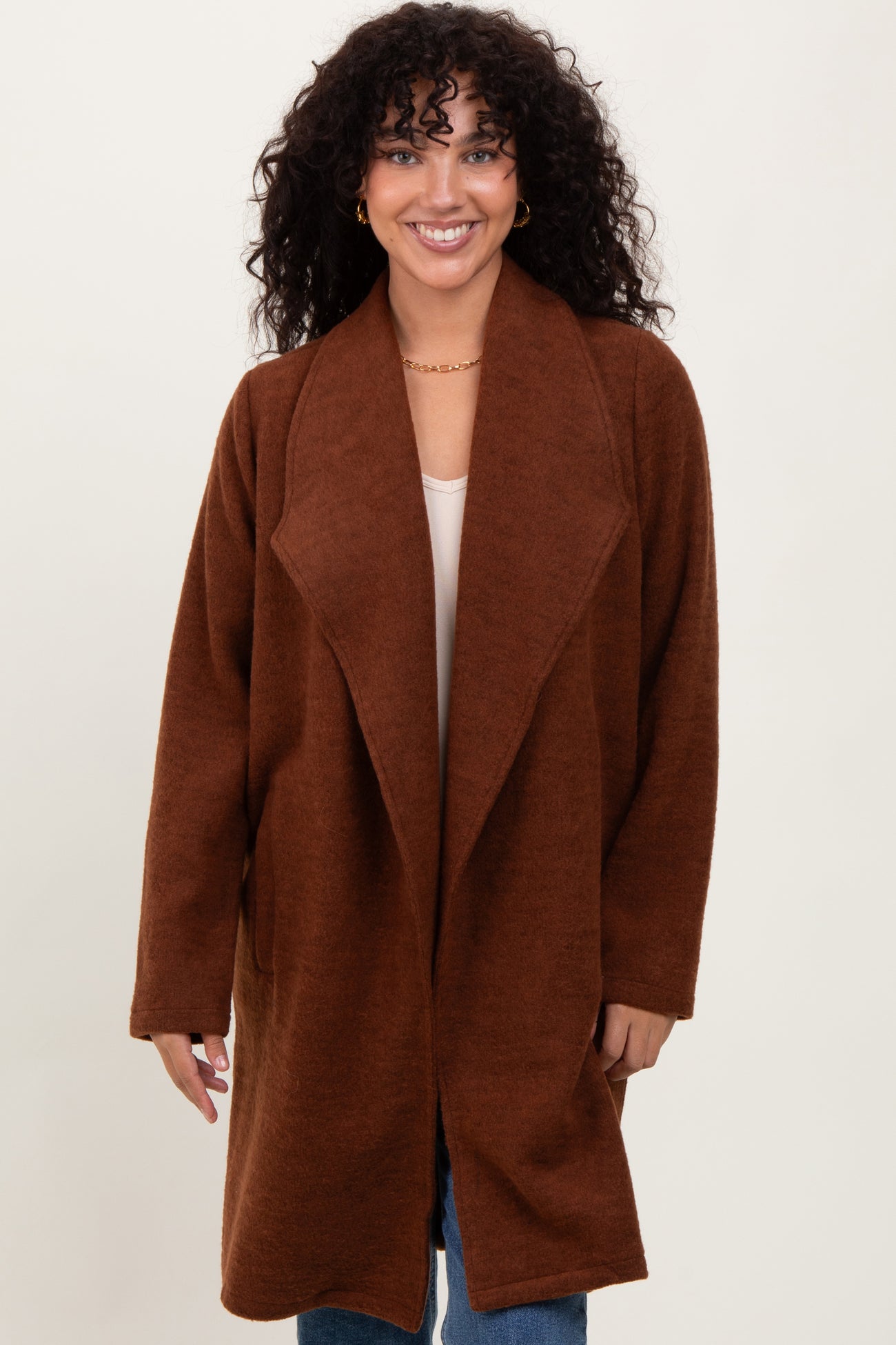 Brown Knit Relaxed Fit Coat Jacket