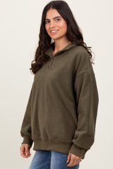 Olive Fleece Collared Button Up Pullover