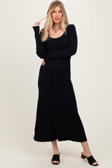 Black Ribbed Knit Maxi Sweater Dress