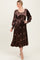 Brown Velvet Embroidered Floral Midi Dress