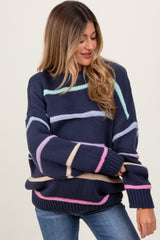Navy Multi Stripe Oversized Maternity Sweater