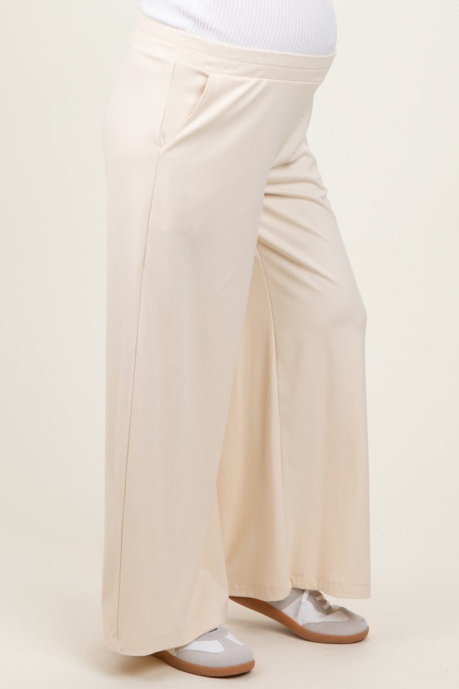 Cream Brushed Knit Wide Leg Maternity Pants