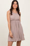 Taupe Ribbed Sleeveless Lettuce Trim Mini Dress