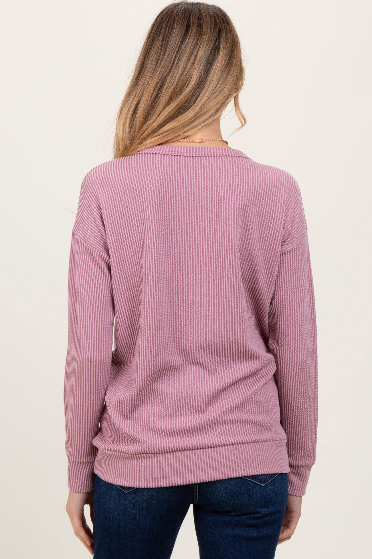 Mauve Ribbed Long Sleeve Maternity Pullover Top