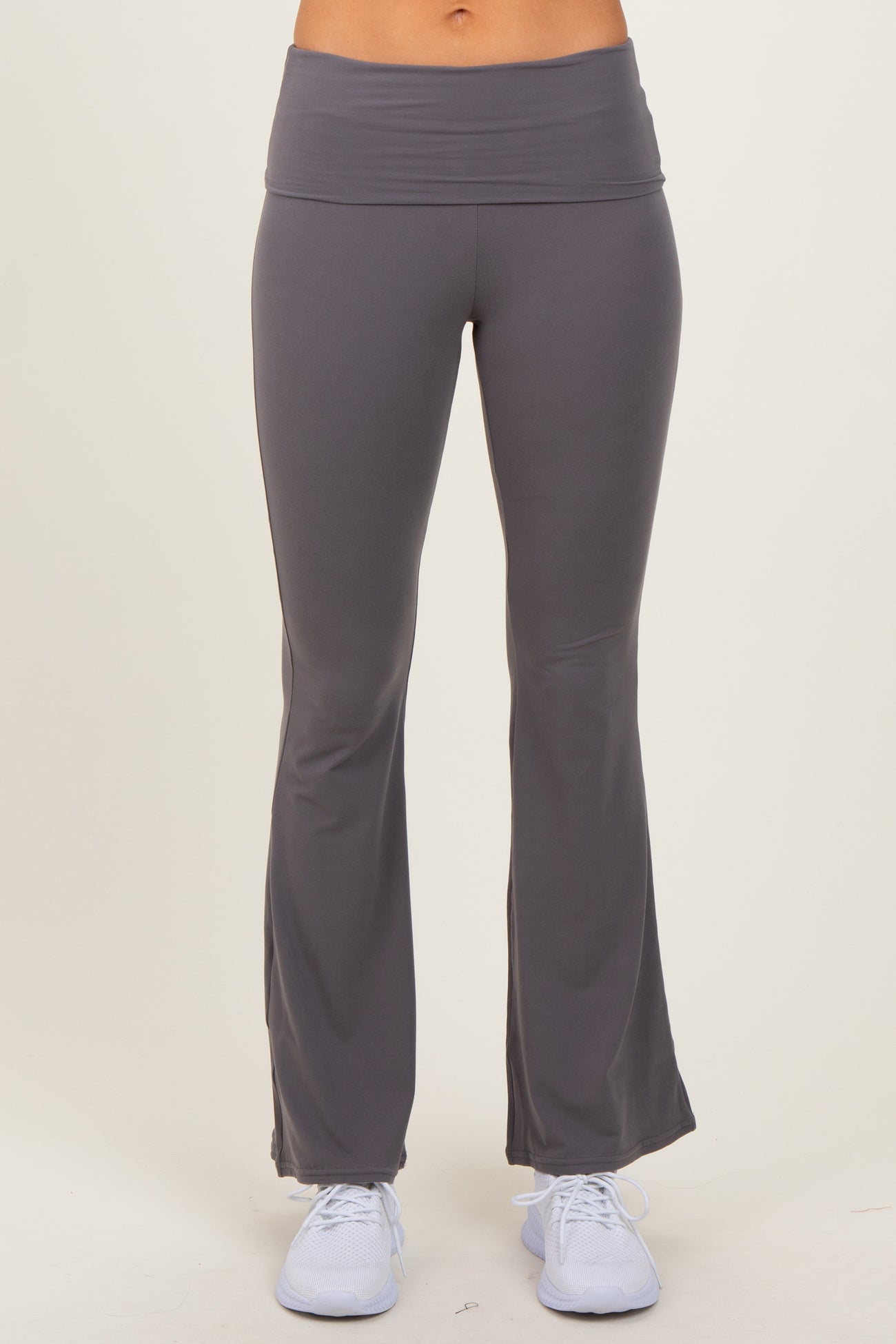 Grey Fold Over Waistband Flared Pants