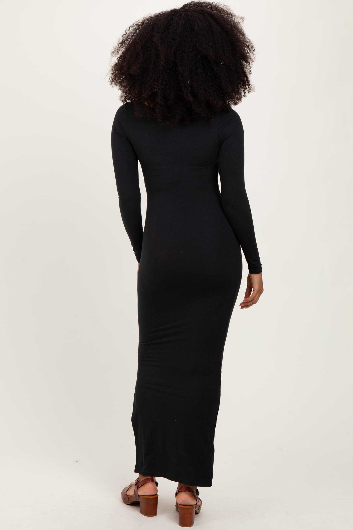 Black Long Sleeve Side Slit Maxi Dress