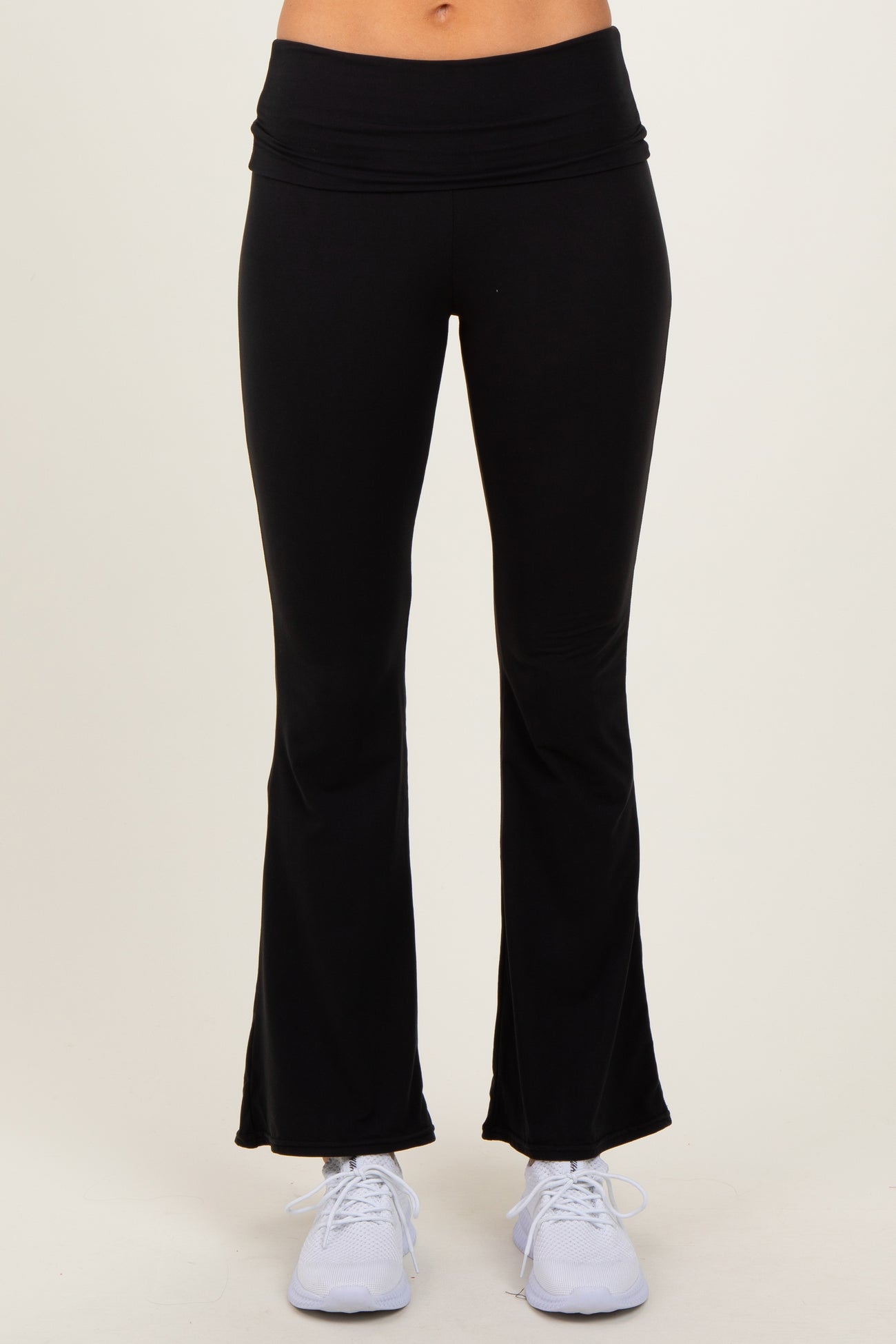 Black Fold Over Waistband Flared Pants