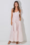 Pink Floral Striped Smocked Shoulder Tie Maxi Dress