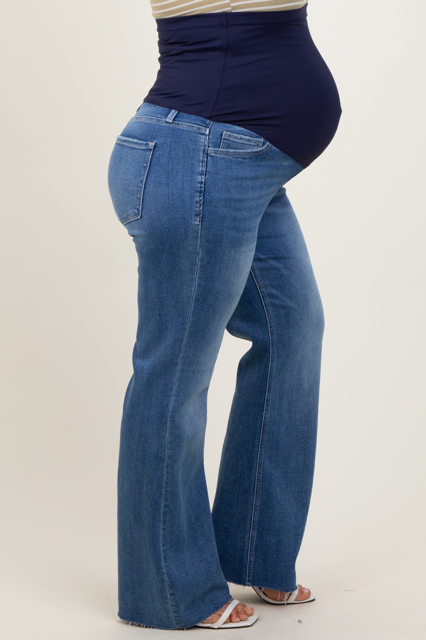 Blue Raw Cut Hem Flare Leg Maternity Leg Jeans