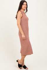 Rust Striped Knit Sleeveless Midi Dress