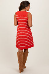 Orange Ribbed Pleated Knit Sleeveless Maternity Mini Dress