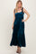 Deep Teal Velvet Smocked Satin Shoulder Tie Maxi Dress