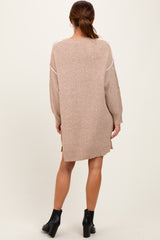 Beige Turtleneck Colorblock Contrast Trim Sweater Dress