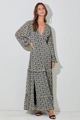 Black Floral Chiffon V-Neck Ruffle Tiered Maternity Maxi Dress