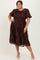 Brown Floral Embroidered Mesh Overlay Smocked Plus Midi Dress