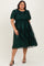 Forest Green Floral Embroidered Mesh Overlay Smocked Plus Midi Dress
