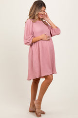 Mauve Knit Ruffle Trim Maternity Dress