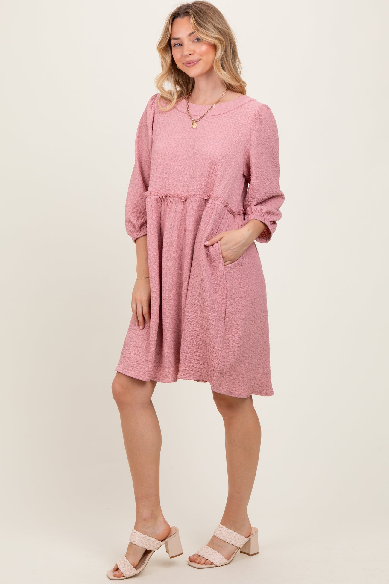 Mauve Knit Ruffle Trim Dress