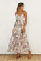 Lavender Tropical Floral Sash Tie Maxi Dress