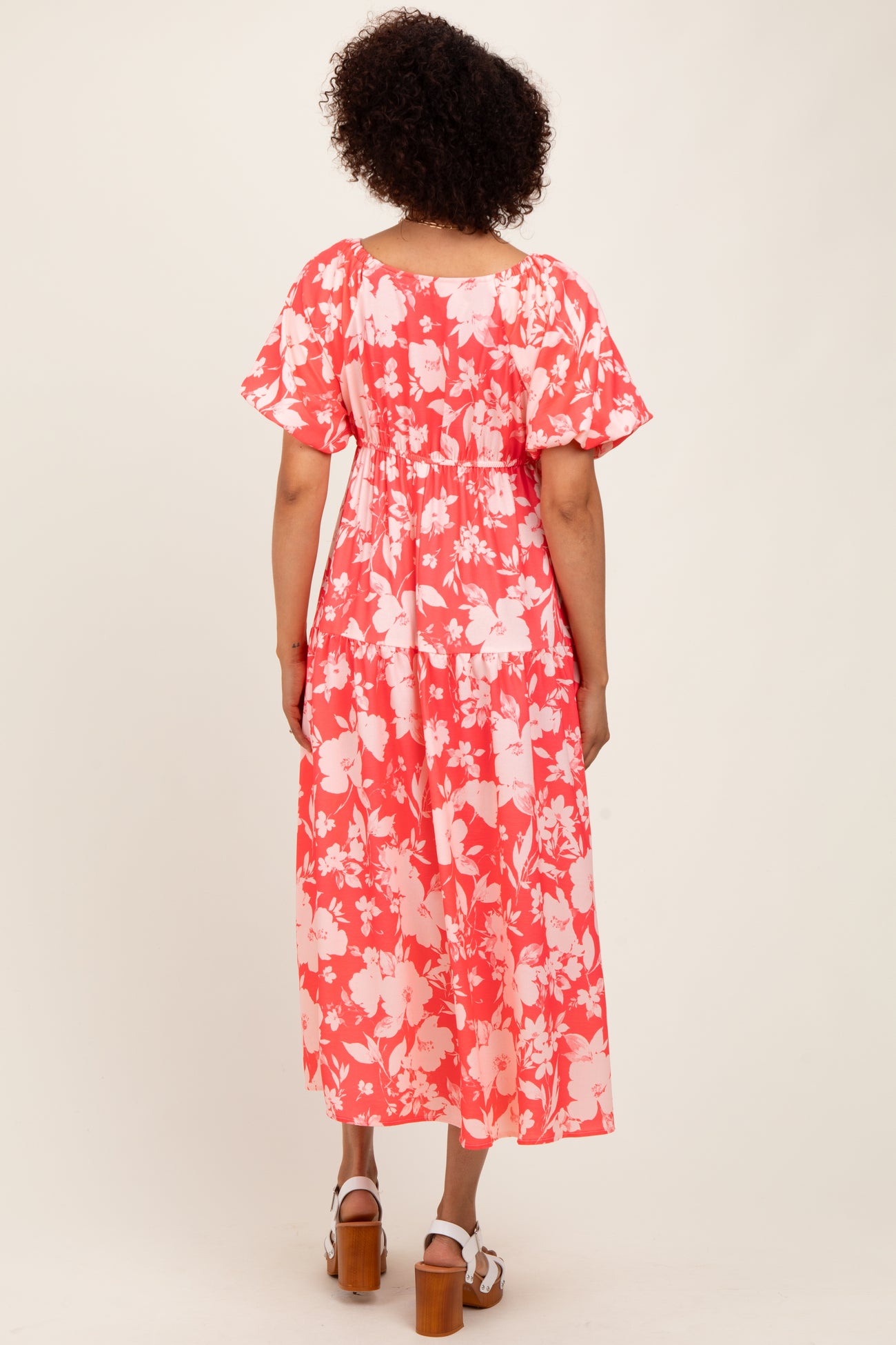 Coral Bubble Short Sleeve Maxi Dress W/ Side Pocket