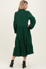Forest Green Tiered Button Down Long Sleeve Maxi Dress
