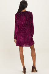 Burgundy Velvet Damask Print Long Sleeve Mini Dress
