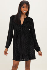 Black Velvet Damask Print Long Sleeve Maternity Mini Dress