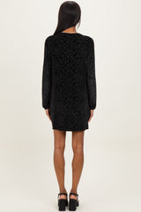 Black Velvet Damask Print Long Sleeve Mini Dress