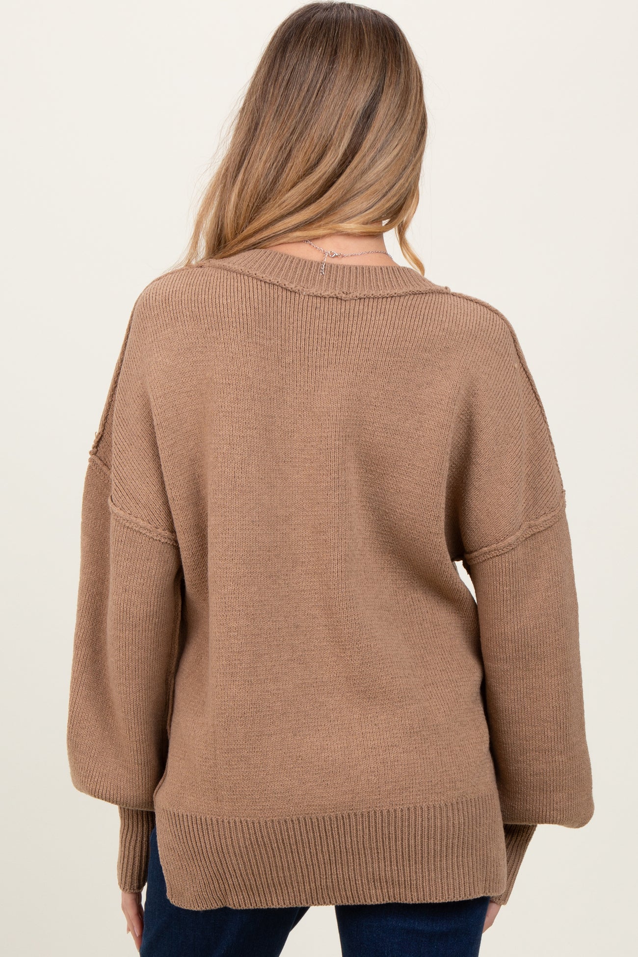 Light Mocha Oversized Basic Drop Shoulder Maternity Sweater