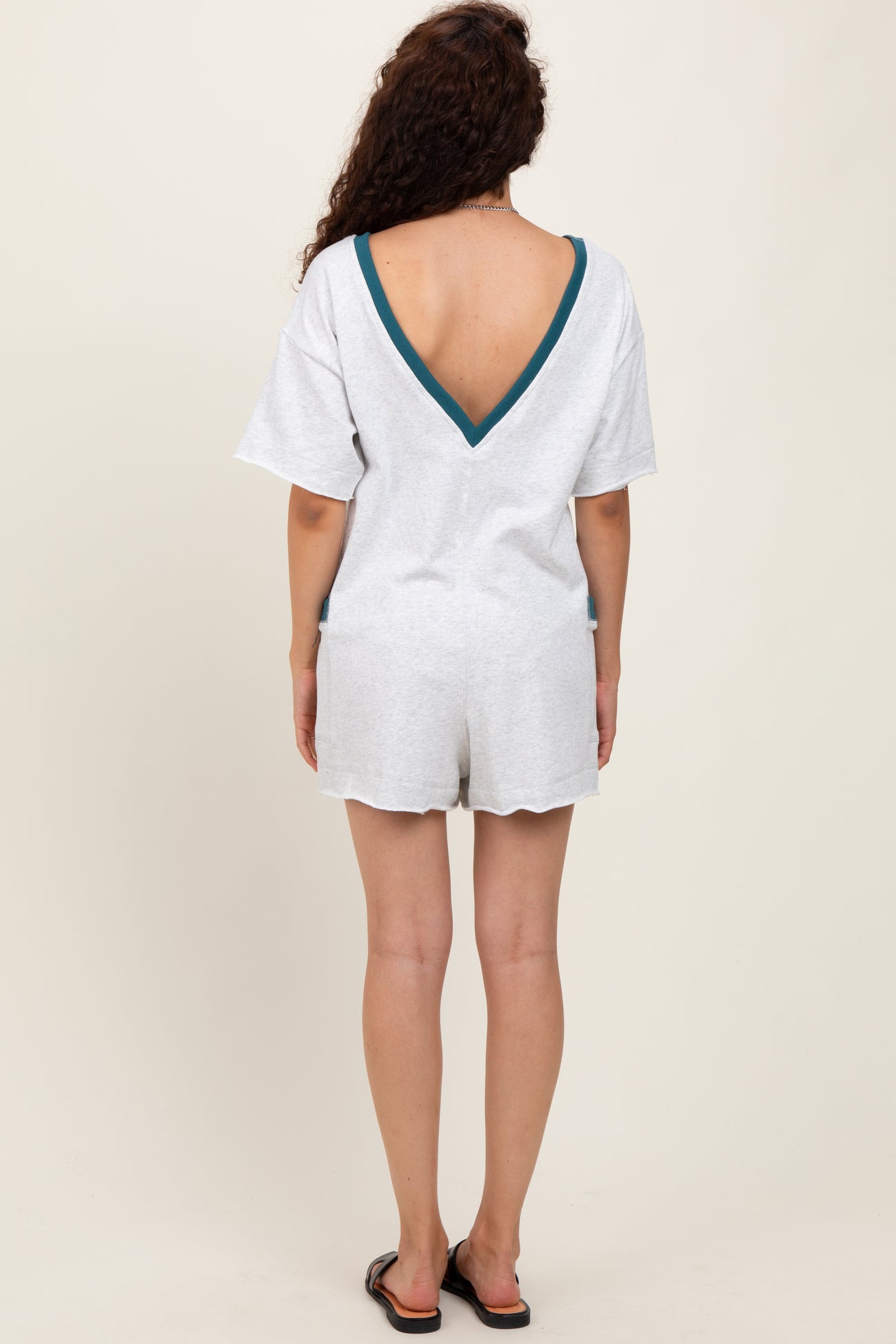 Heather Grey Cotton Terry Contrast Band Short Romper