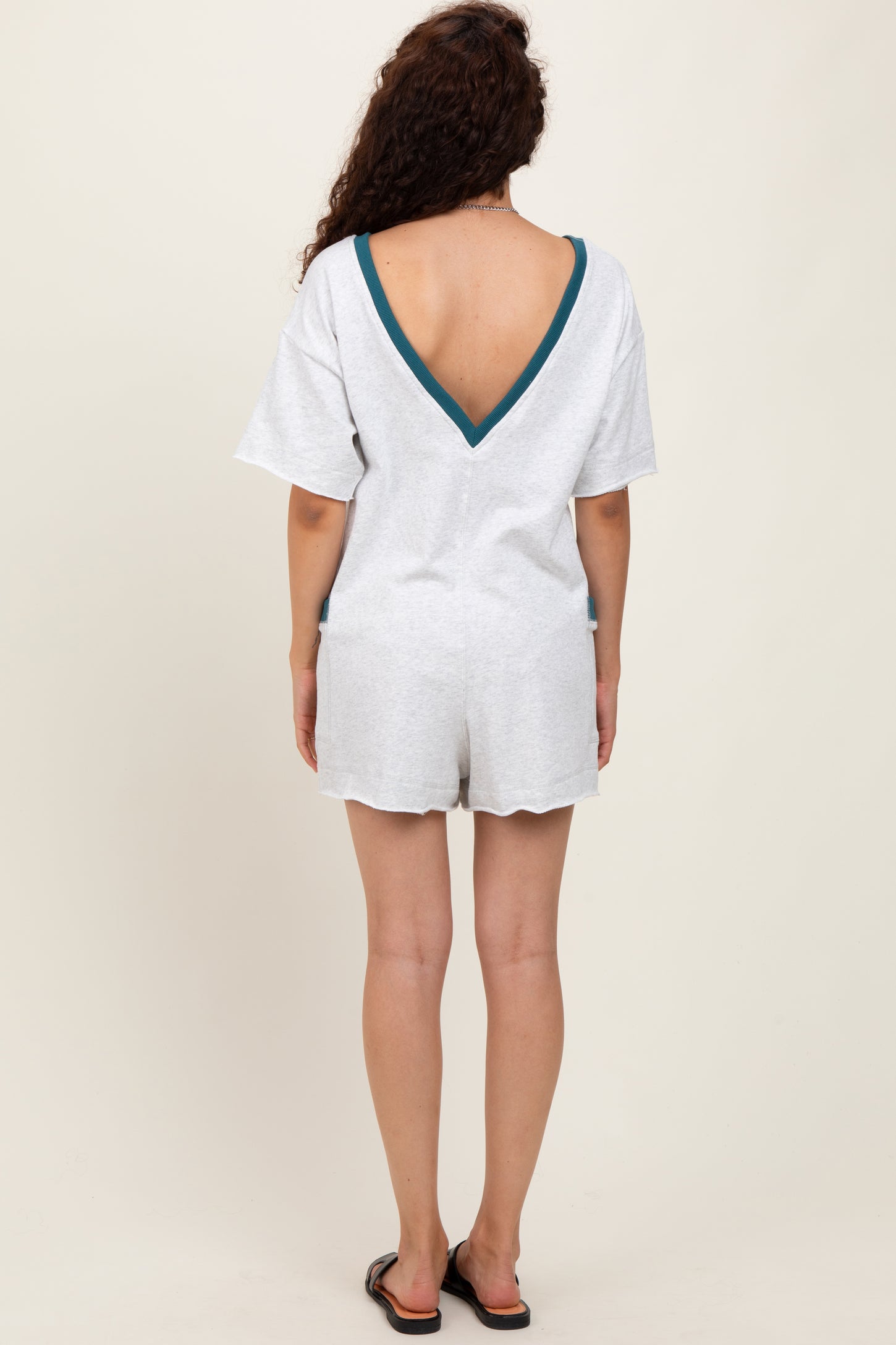 Heather Grey Cotton Terry Contrast Band Short Romper