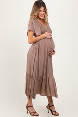 Mocha Smocked Maternity Midi Dress
