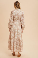 Mocha Cotton Toile Print Button Down Maxi Dress