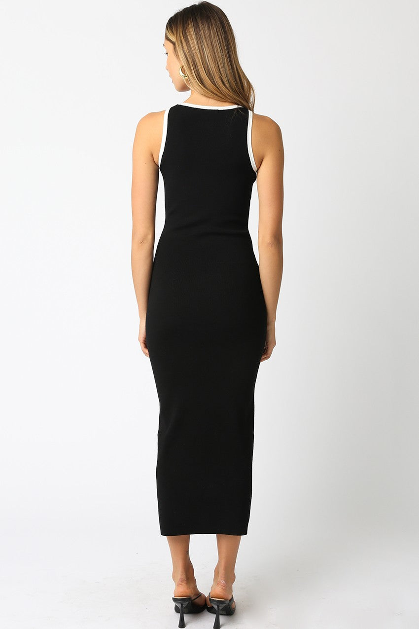 Black Knit Contrast Trim Midi Dress