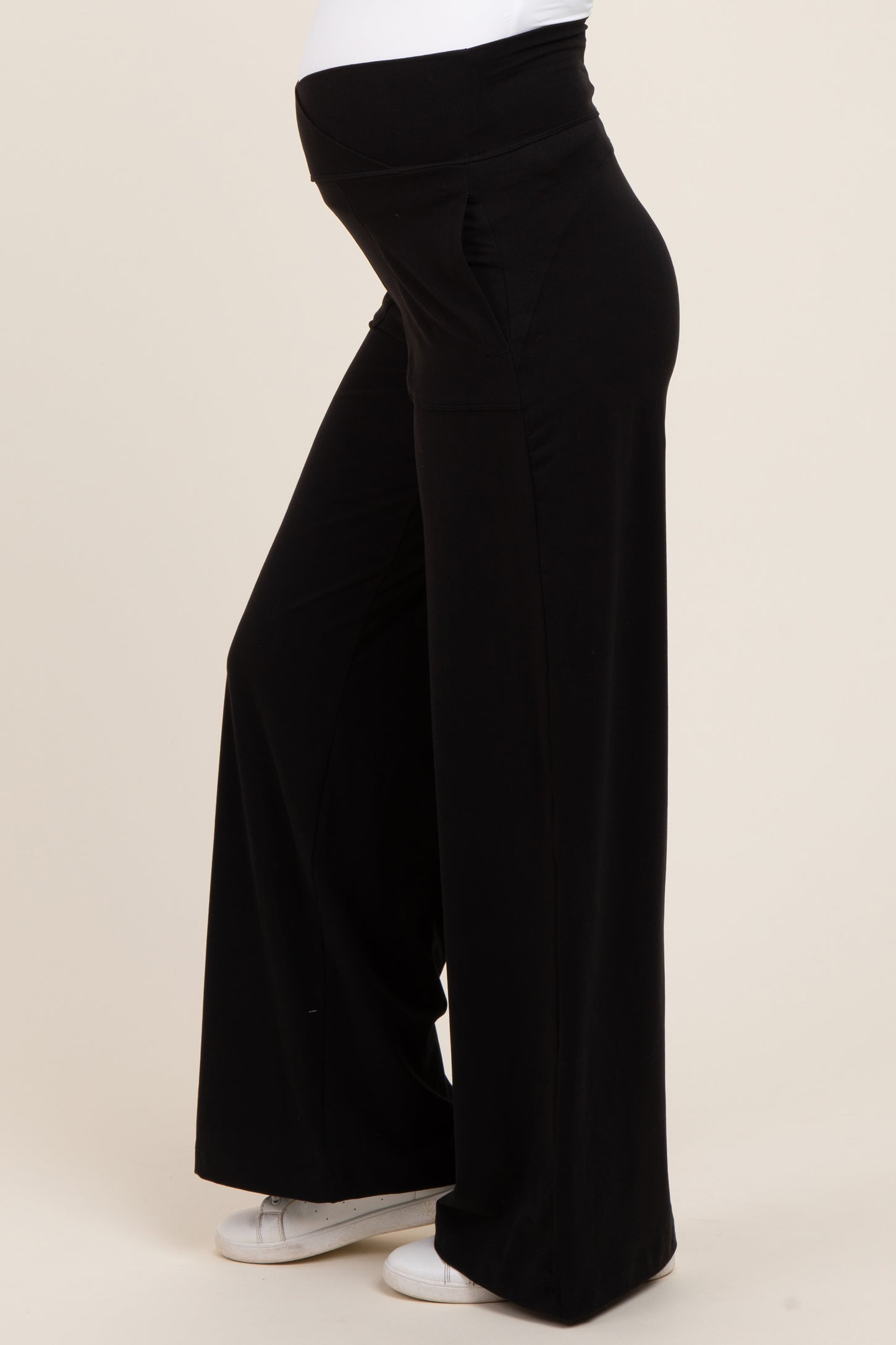 Black Crossover Waist Active Wide Leg Maternity Pant