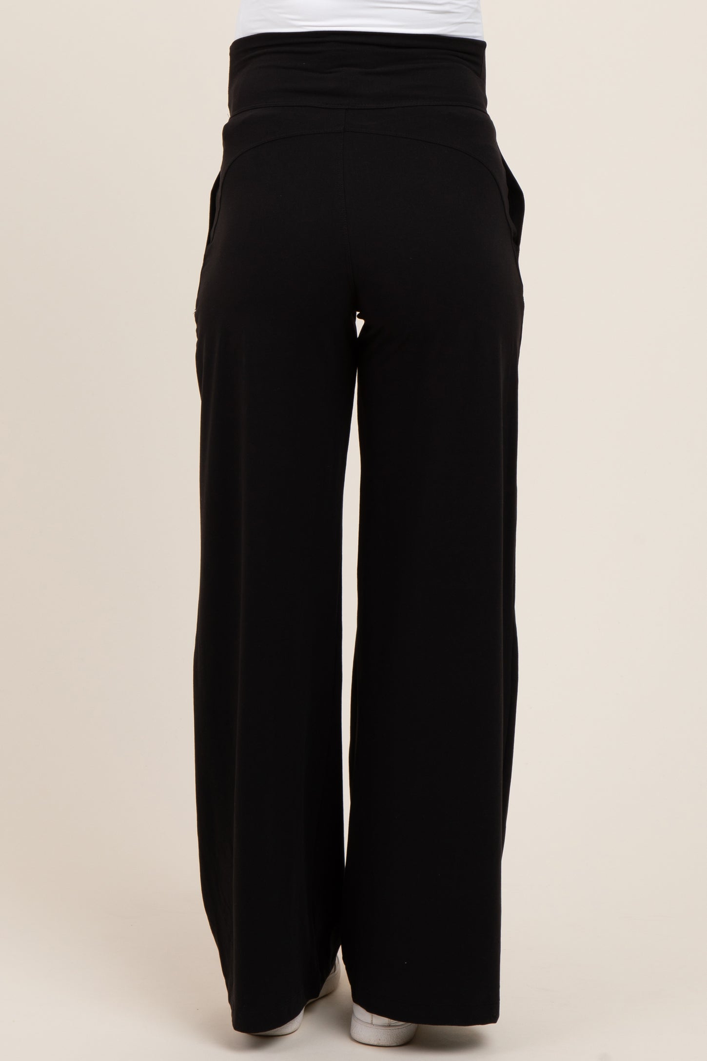 Black Crossover Waist Active Wide Leg Maternity Pant
