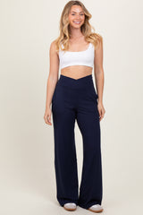 Navy Crossover Waist Active Wide Leg Maternity Pant