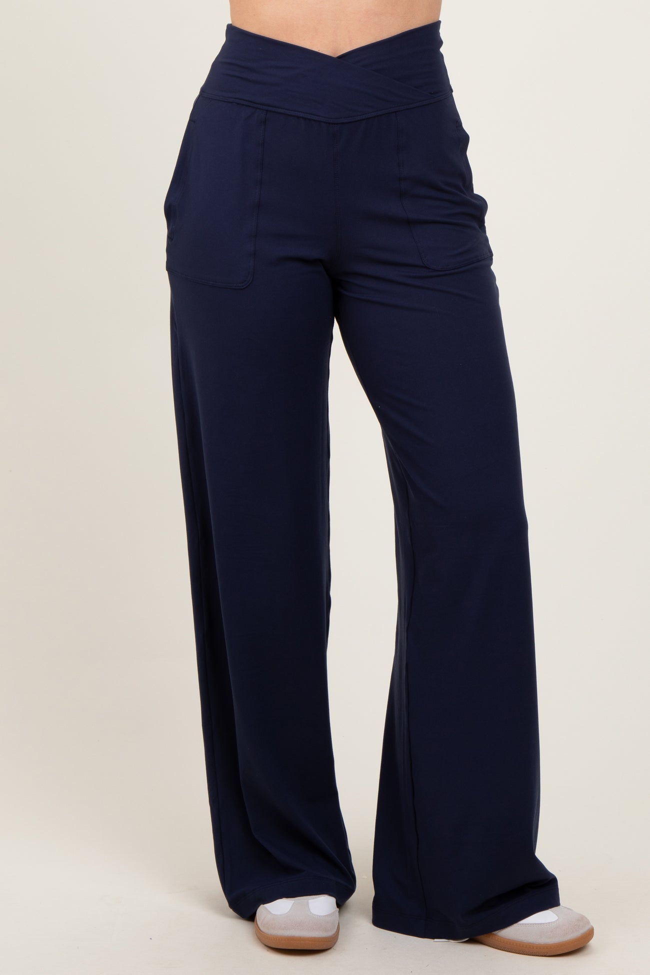 Black Crossover Waist Active Wide Leg Pant