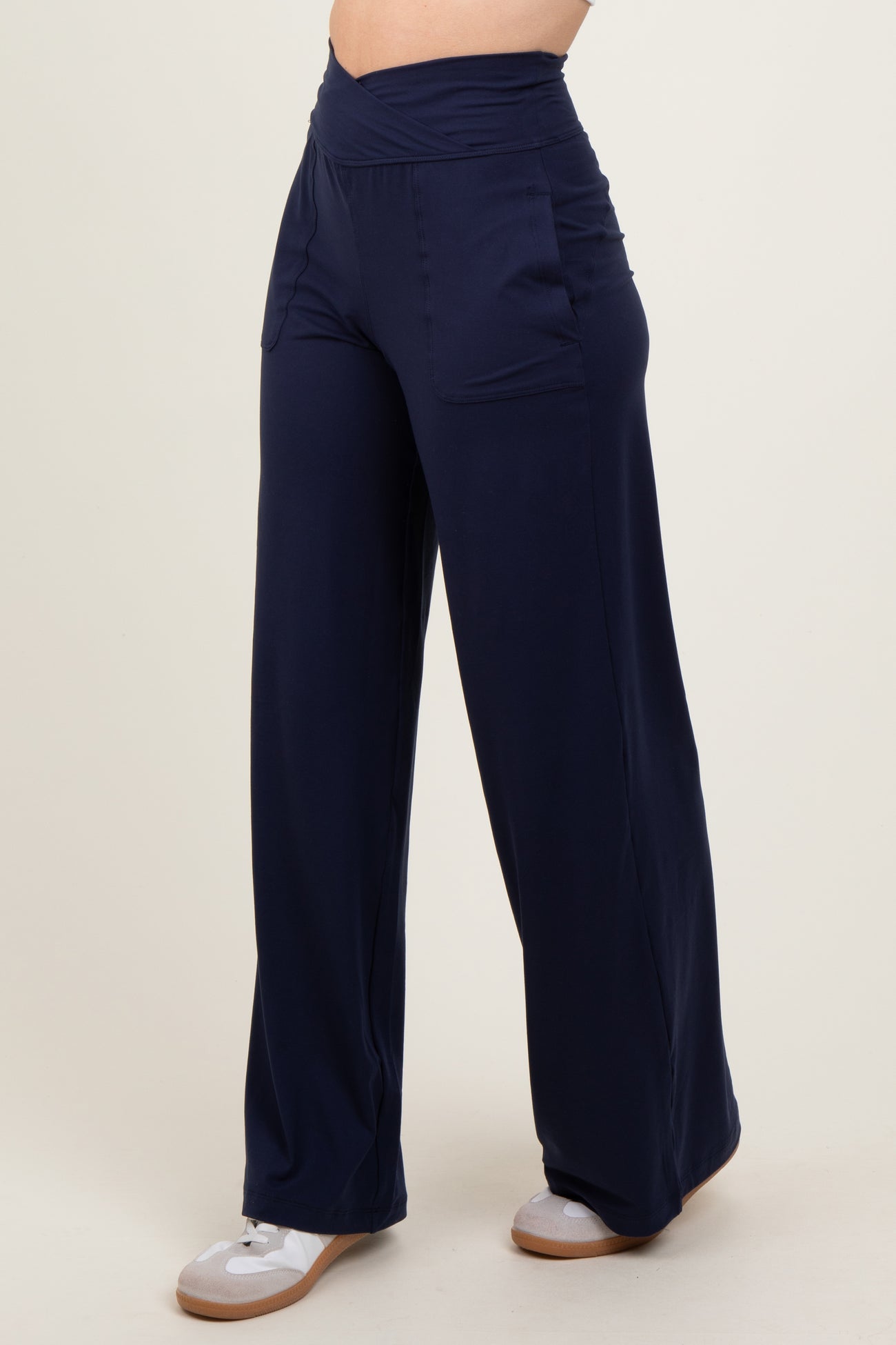Black Crossover Waist Active Wide Leg Pant