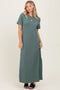 Light Olive Basic Side Slit Short Sleeve Midi Dress