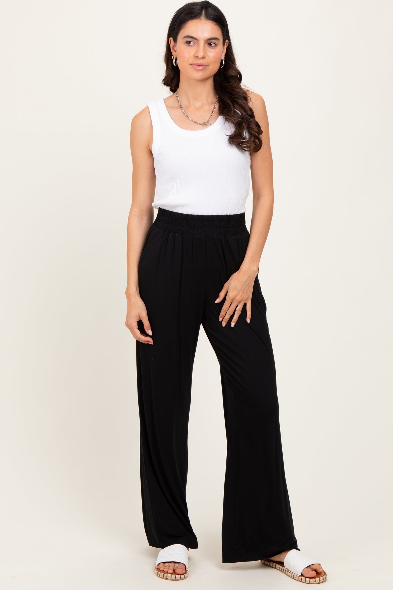 Black Basic Wide Leg Pocketed Pants