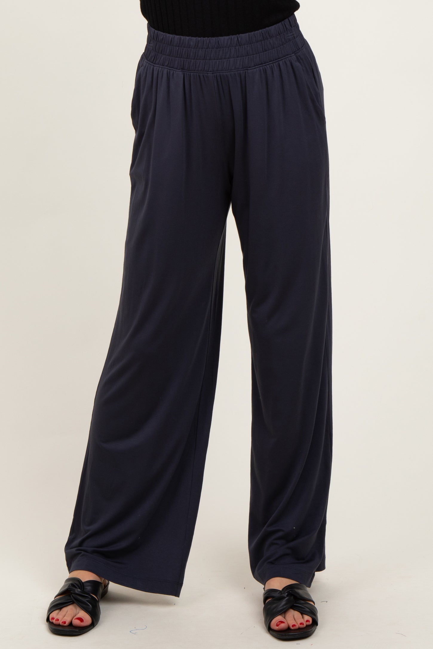 Charcoal Basic Wide Leg Pocketed Pants